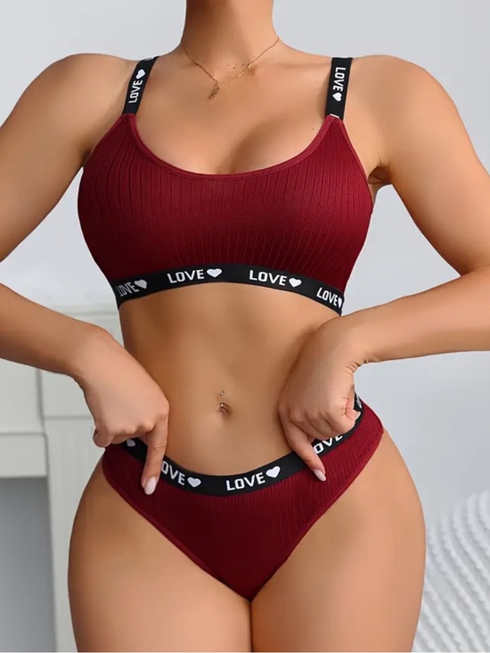 Other - Deep Red, Sporty, Love Graphic, Lingerie Set